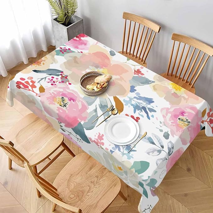 TKS MITLAN Romantic Floral Decorative Rectangle Tablecloth Spring Garden Colorful Plants Polyester Table Cloths Kitchen Table Cover for Dining BBQ Picnic Coffee Table 60 x 84 Inch 6-8 Seats