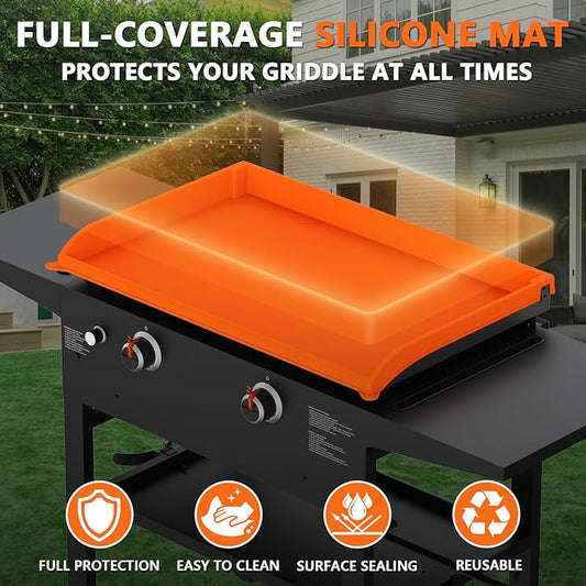 Silicone Griddle Cover for Blackstone - Full Protection Waterproof Griddle Top Cover All Year Round Protective Mat for Black Stone Accessories (28" Orange)