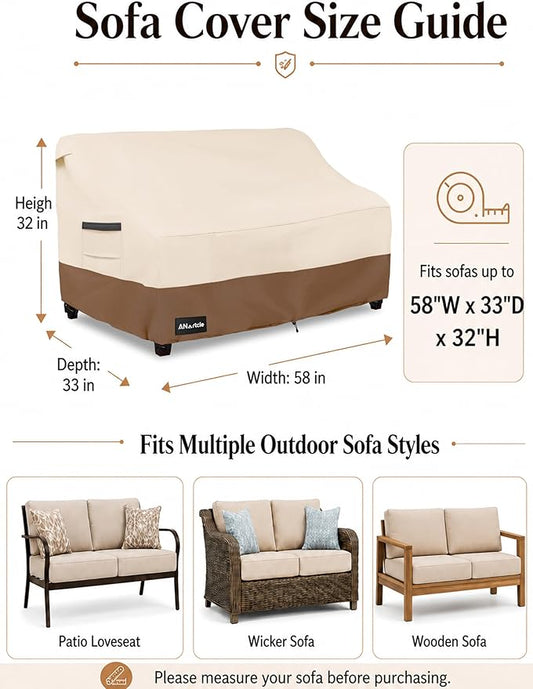 ANartcle 2-Seater Patio Loveseat Cover,58W x 32.5D x 31H Inches Outdoor Couch Cover,100% Waterproof Heavy Duty Patio Sofa Covers,Patio Furniture Covers,Beige&brown