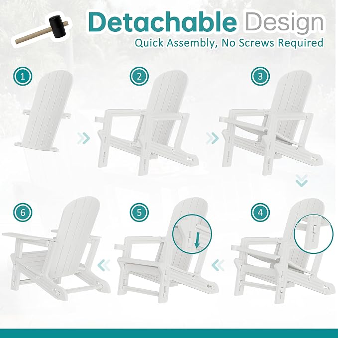 Shintenchi Adirondack Chairs Set of 2,HDPE Adirondack Chairs w/Removable Tablelop & Umbrella Hole,All-Weather Wooden Textured Plastic Outdoor Chairs w/Cup Holders for Garden Backyard Pool,White