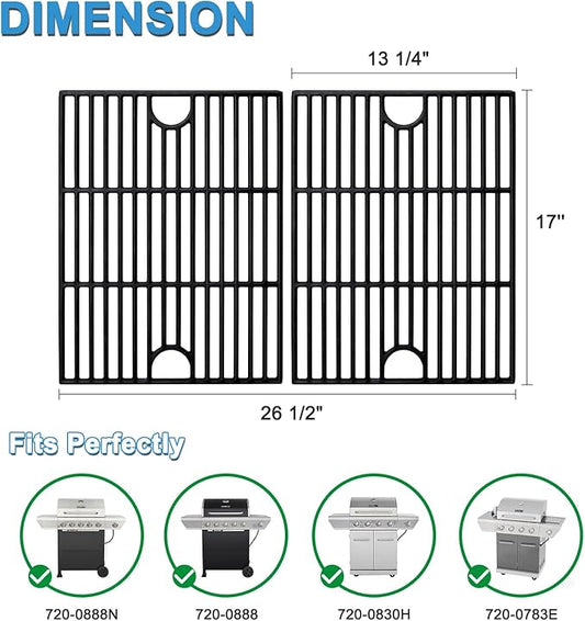 Grill Replacement Parts for Nexgrill 5 Burner 720-0888N, 720-0888, 4 Burner 720-0830H, 17 Inch Cast Iron Cooking Grates, Stainless Steel Burners Tubes, Heat Plate Shields, Electronic Ignitors.