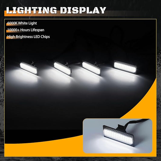 Grill Lights for Jeep Wrangler JL - FICOLPO 4PCS LED Front Grill Lights for Jeep Wrangler JL JLU 2024 2025 2026 Rubicon Sahara Front Bumper Grille Lights with Fuse Adapter & Harness (White Light)