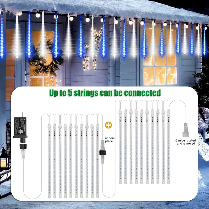 LAMPHOME Christmas Lights Outdoor,12-inch LED Meteor Shower Icicle Lights, 10 Tubes 240 LED String Lights. Waterproof Plug, Shower Rain for Xmas Tree Yard House Decor Blue&Cool White