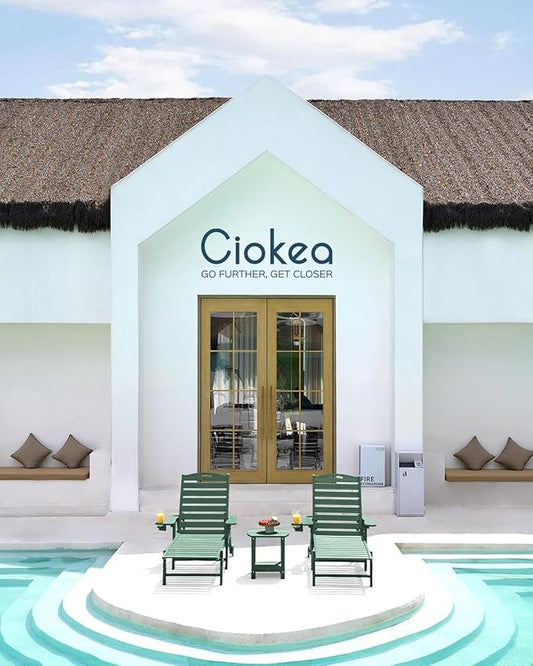 Ciokea Outdoor Lounge Chair Set of 4, All Weather Patio Chaise Lounge Chair for Outside, HDPE Chair with Rolling Wheels & Cup Holder, 5 Position, Deck, Pool, Green