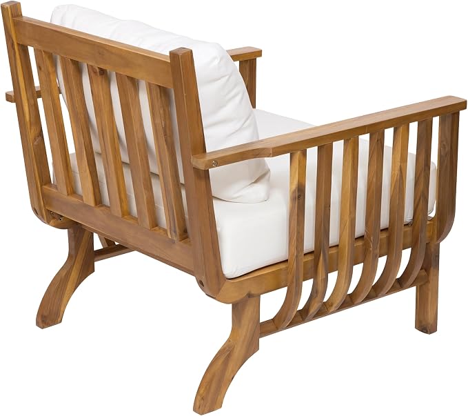 Christopher Knight Home Acacia Wood Outdoor Patio Club Chair, Mid Century Modern Lounge Chair with Armrests, Cushions & Back Pillow, Deep Seating Accent Chairs for Porch Balcony Garden, Natural+Beige