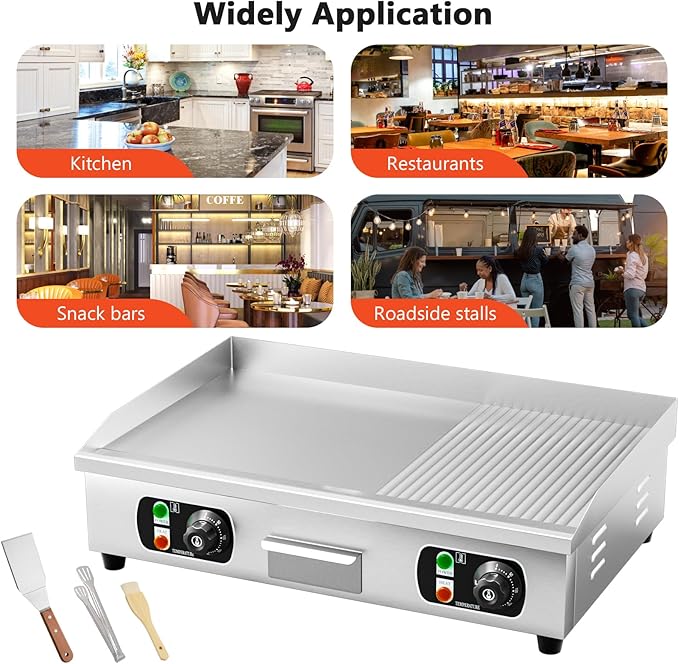 29" Commercial Electric Countertop Griddle,110V 3000W Flat Top Grill Hot Plate BBQ,Adjustable Thermostatic Control 122°F-572°F,Stainless Steel Restaurant Grill for Kitchen(NO PLUG)