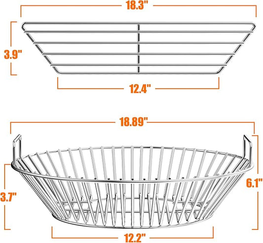 onlyfire Charcoal Ash Basket Stainless Steel Charcoal Holder with Handles, Fits Kamado Joe Big Joe Grill