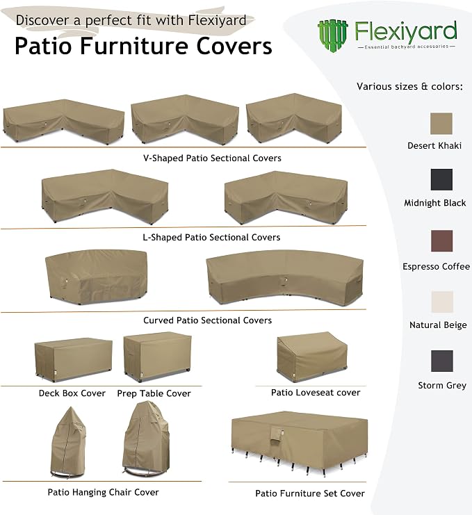 Heavy Duty Outdoor Sectional Sofa Cover, 120"X90" L-Shaped Waterproof 600D Patio Furniture Covers, Lawn Patio Couch Protector(Desert Khaki, L-Shaped-Right Facing-120 x90)