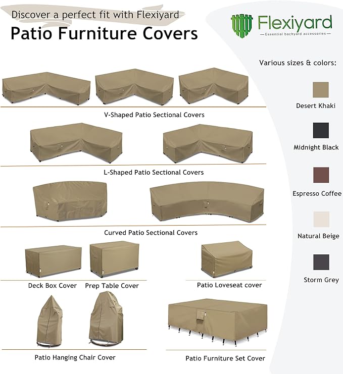Heavy Duty Outdoor Sectional Sofa Cover, 115"X83" L-Shaped Waterproof 600D Patio Furniture Covers, Lawn Patio Couch Protector (Natural Beige, L-Shaped-Right Facing-115 x83)