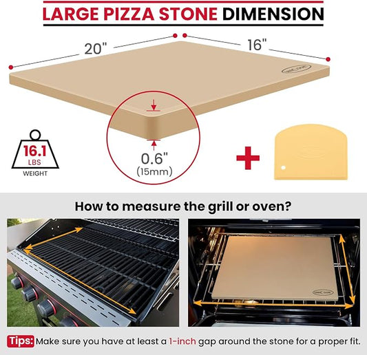 Unicook Large Rectangular Pizza Stone for Oven and Grill 20" x 16" x 0.6", Thermal Shock Resistant Cordierite Baking Stone, Ideal for Baking Crispy Pizzas, Bread and Cookies, Dough Cutter Included