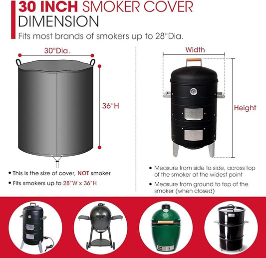 Unicook Round Smoker Cover 30 Inch, Heavy Duty Waterproof Charcoal Kettle BBQ Grill Cover, Fade Resistant Barrel Protector, Fits Weber Char-Griller Akorn Kamado and More, 30" Dia x 36" H