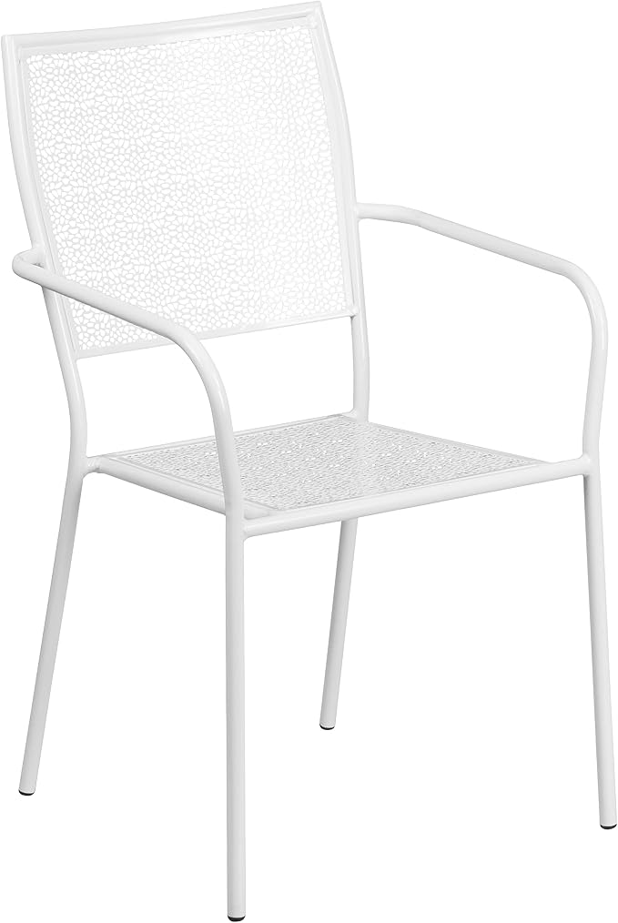 Flash Furniture Oia Commercial Grade 35.5" Square White Indoor-Outdoor Steel Patio Table Set with 4 Square Back Chairs