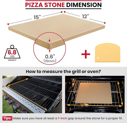 Unicook Pizza Stone, Heavy Duty Cordierite Pizza Pan for Oven and Grill, Thermal Shock Resistant Baking Stone for Bread, 15 X 12 Inch Rectangular, 6.8 lbs (Pack of 2)
