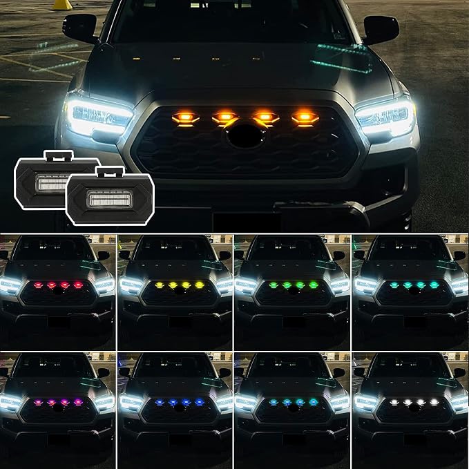 RGB LED Grill Lights for Toyota Tacoma 2020-2023 Off Road & Sport OEM | Multi-Color Tacoma Grille Light with INSTRUCTION and FUSE, APP/Remote Control 20 Custom Colors, Color-changing