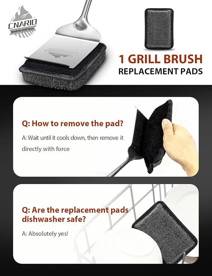 Bristle-Free Grill Brush for Outdoor Grill, Steam Cleaning Grill Brush Bristle Free with 1 Replaceable Brush Heads, Steel Fibers Pad for Cast Iron/Stainless-Steel Grates