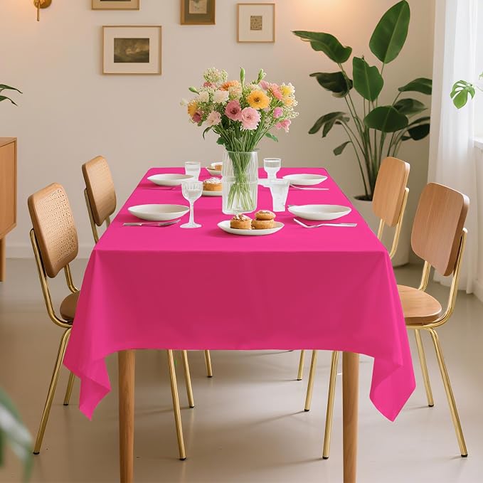 54 Inch X 100 Feet Plastic Table Cover Roll Premium Disposable Plastic Tablecloth for All Type/Shape Tables | Picnic, Party, Banquet, Birthdays, Weddings (Fuchsia, 54 Inch X 100 Feet)