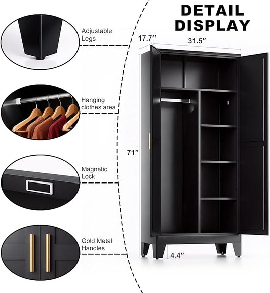 71" H Metal Storage Cabinets,Garage Storage Cabinet,Tall Pantry Cabinet with Doors,Kitchen Food Storage Cabinet,Farmhouse Storage Cabinets for Kitchen, Dining Room