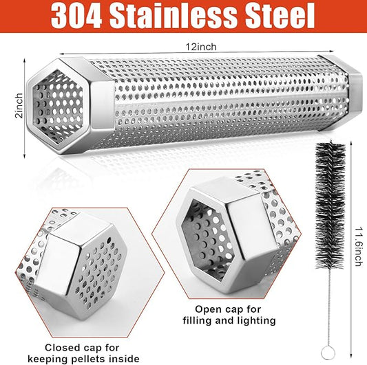 Tandefio 6 Pack 12" Pellet Smoker Tube for Pellet Grill Stainless Steel Smoker Tube for Hot or Cold Smoking with 3 Pack Brushes Portable BBQ Smoking Gas Grilling