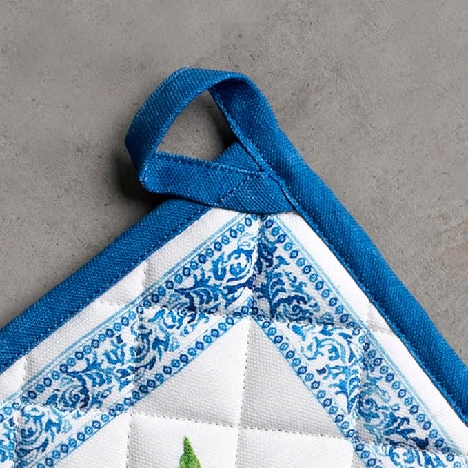 Maison d' Hermine Pot Holders 100% Cotton Heat Resistant Potholders 8" x 8" Hot Pads with Loop BBQ Cooking Baking Hotel Farmhouse Kitchen Handling Hot Pans Spring Summer (Pack of 1, Cedrat)