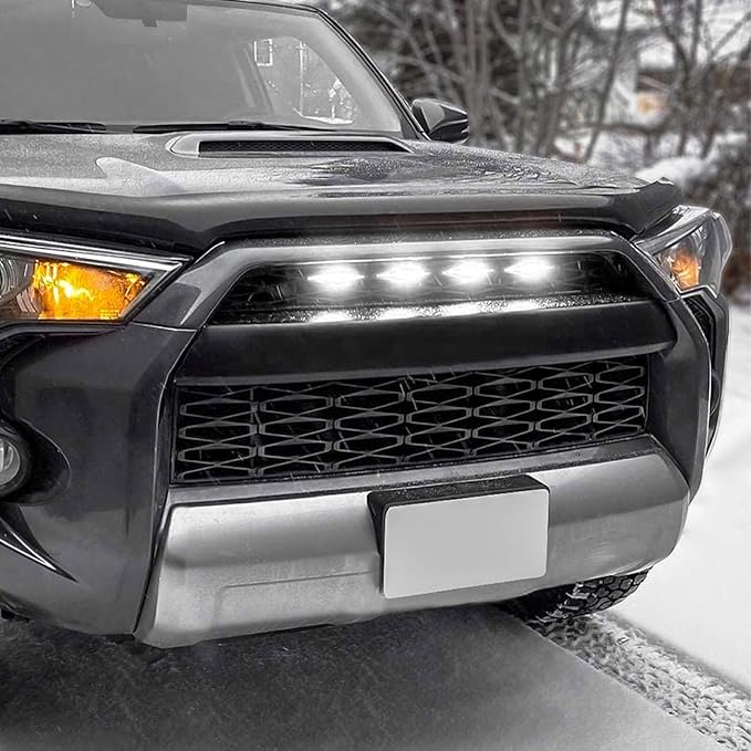 4 PCS Car LED Grille Lights, Bright Vehicle Front Grille Lamp Decorative Light with Wiring Harness, Waterproof LED Grill Lamps Trim Lights for 2017-2019 F150 Raptor (Black & White, 4 Lights)
