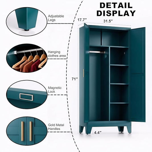 71" H Metal Storage Cabinets,Garage Storage Cabinet,Tall Pantry Cabinet with Doors,Kitchen Food Storage Cabinet,Farmhouse Storage Cabinets for Kitchen, Dining Room