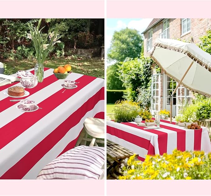 6 Pack Red and White Striped Tablecloth Rectangle 60x84inch Polyester Fabric Washable Table Cloth for Afternoon Tea Table Birthday Party Picnic Barbecue Gathering Indoor Outdoor Dining Decor