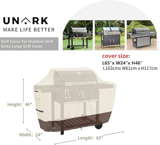 Grill Cover for Outdoor Grill 65 inch, Gas Grill Covers Heavy Duty Waterproof Suitable for Weber Genesis 2, All Weather Protection 65 Inch Grill Cover 65" L x 24" W x 46" H Beige and Brown