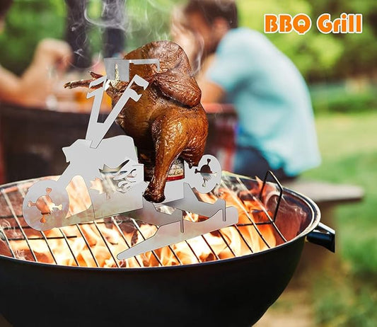 Chicken Holder Grill American Motorcycle BBQ, Portable Chicken Stand BBQ, Beer Can Holder Grill with Glasses, Chicken Grill for Oven Grill Oven Camping Kitchen Supplies Indoor Outdoor