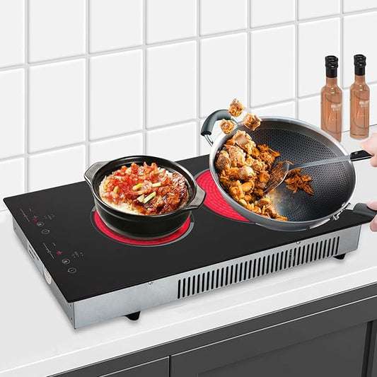 2 Burner Electric Stove - 20 Inch Portable Cooktop with LED Display, Child Safety Lock and Timer, 1500W 9 Power Level Ceramic Cooktop