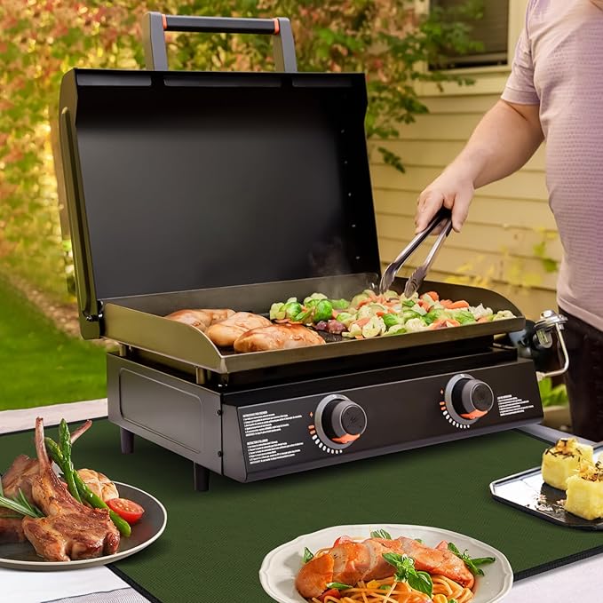 Heat Resistant Mats for Countertop and Grill Table, Fireproof Grill Mats for Outdoor Grill, Portable Charcoal Grill, Gas Grill, Pizza Oven Compatible with Blackstone, Ninja 24x36x0.04in, Green