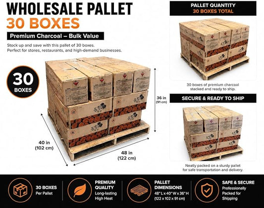 Dong LIM Binchotan Style Charcoal Briquettes, 870lbs (30 Boxes) | Wholesale Pallet, High heat, low ash, long burning. Perfect for Japanese & Korean BBQ, Weber kettles, & kamado grills