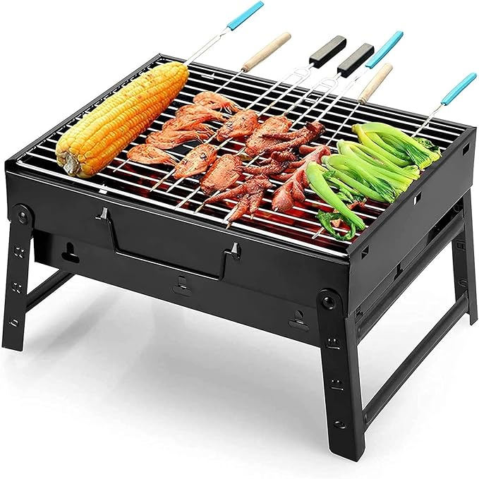 Uten Portable Charcoal Grill, Stainless Steel Folding Grill Table top Outdoor Smoker BBQ for Camping, Beach Barbecue, Smoker Grill for Camping Picnics Garden Beach Party (Small 13.7''x9.4''x 2.3'')