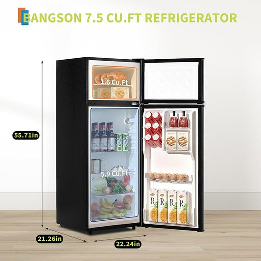PioneerWorks 7.5 Cu. Ft. Compact Refrigerator | Two Door Mini Fridge with Energy-Efficient & Quiet Operation | for Dorm, Office, Bedroom, Kitchen, Bar Use with Adjustable Shelves