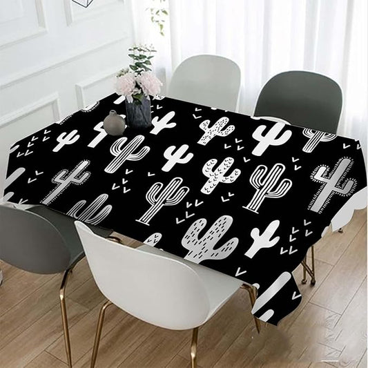 TKS MITLAN Tablecloth Black and White Cactus Table Cloth Rectangle Table 60 x 84 Inch Monochromatic Wild Plant Kitchen Decorations for Home Dinner Party