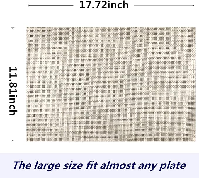 WAZAIGUR Placemats,Easy to Clean Crisscross Woven Vinyl Place Mats Durable Non-Slip Heat Resistant Table Mats,Placemats for Kitchen Table (Beige, 6)