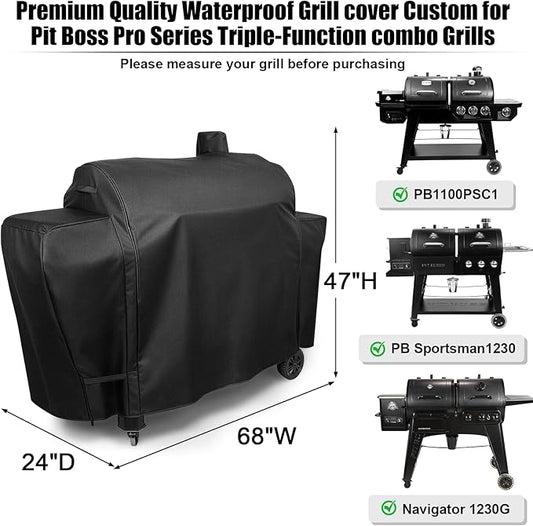 QuliMetal Grill Cover for Pit Boss Pro Series Triple-Function Combo Grill PB1100PSC1 PB1100PSC2 Sportsman PB1230 Wood Pellet/Gas Combo 1230 PB1230SP PB1230G, PB 67364-600D Fade Resistant Grill Cover