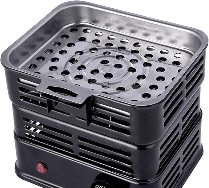 3D Multipurpose Turbo Coal Burner,Multipurpose Electric Charcoal Burner Coconut Charcoal Starter Heating Zones with Stainless Detachable Tongs, 1000W High Power Cube Coil Burner Fire Starter,Black