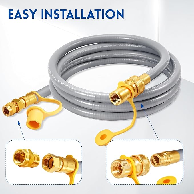 GasSaf 8 FT 1/2" ID Natural Gas Hose with Quick Connect Fitting, Natural Gas Conversion Kit for Gas Grill, Generator, Patio Heater and More - CSA Certified