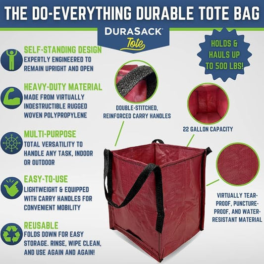 DURASACK Heavy Duty Storage Tote Bag 22-Gallon, Multicolored, Pack of 4 | Rugged Woven Polypropylene Moving Bag, Reusable Self-Standing Design, Holds up to 500 Pounds