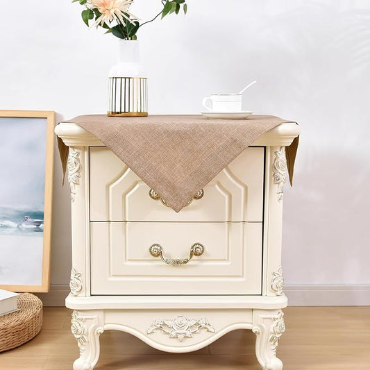 Wolkemer 2 Pack Faux Linen Small Square Tablecloth Heavy Duty Fabric Nightstand Table Cloths 24 x 24 Inch Flaxen Farmhouse Rustic End Table Cover for Dining Bedroom Tabletop Decoration