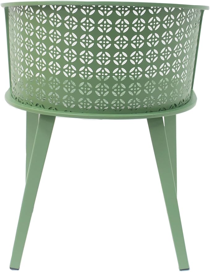 Christopher Knight Home Set of 2 Rivera Patio Iron Dining Chairs, Geometric-Carved Pattern Round Backrest, Armchair for Kitchen, Restaurant, Garden, Balcony, Porch, Backyard, Poolside, Matte Green