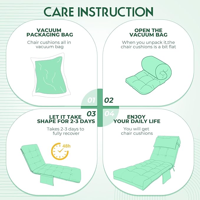 Outdoor Chaise Lounge Cushion, Waterproof Lounge Chair Cushion for Outdoor Furniture, 71 x 21 x 4 Inches Patio Cushion with Straps for Lawn Pool Furniture (Cyan, Lounge Chair Cushion)