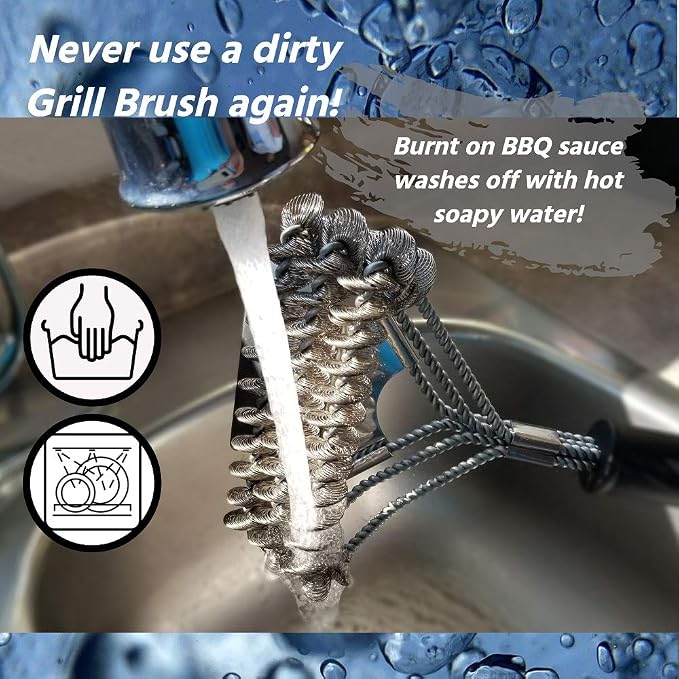 Bristle Free Grill Brush with Scraper, 10-Inch | Coiled Stainless Steel BBQ Grill Cleaner with Built-In Scraper for Gas, Charcoal and Outdoor Grills