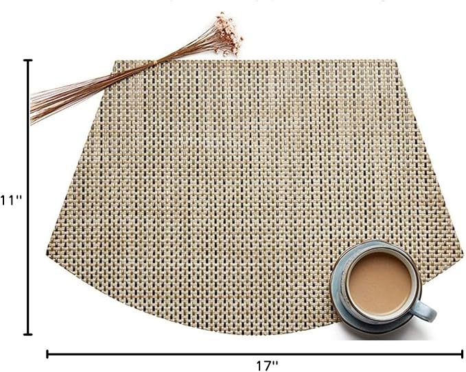 Round Table Placemats Set of 4 Wedge Placemats Heat Resistant Table Mats Pads Wipe Clean (Black)