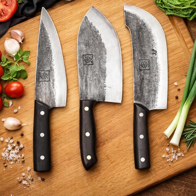 COOLINA The Ultimate Trio Professional Kitchen High-Carbon Steel Knife Set | Handmade Knives for Daily Kitchen Tasks | Full Tang, Ergonomic, Razor Sharp (Tungsten, Galba, Daozi)