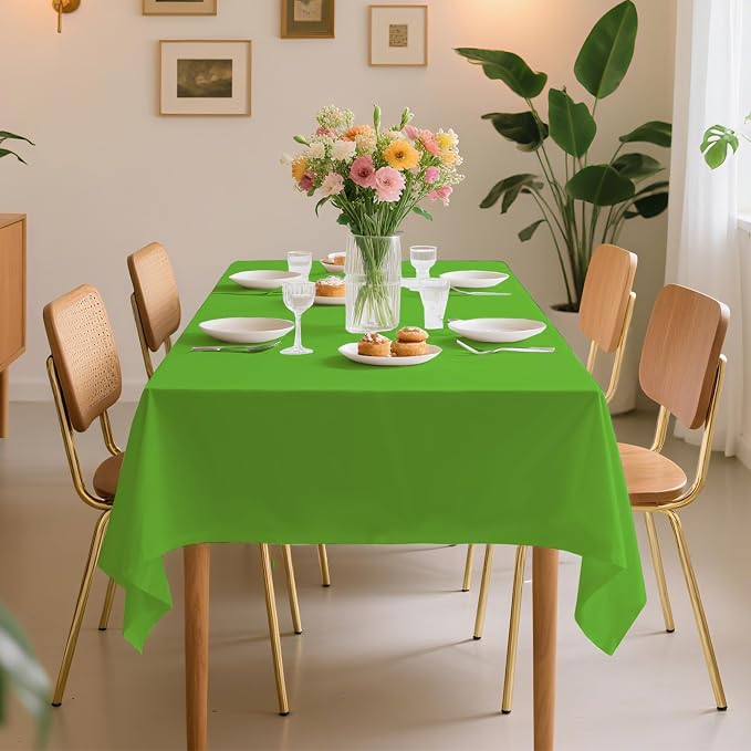 54 Inch X 100 Feet Plastic Table Cover Roll Premium Disposable Plastic Tablecloth for All Type/Shape Tables | Picnic, Party, Banquet, Birthdays, Weddings (Lime Green, 54 Inch X 100 Feet)