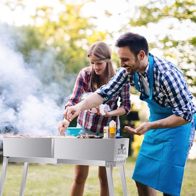 Portable Charcoal Grill, Foldable Suitcase BBQ Grill for Camping & Outdoor Barbecue, Height Adjustable Camping Grill with Accessories, Large Capacity Barbecue Fire Pit for Patio and Family Gathering,