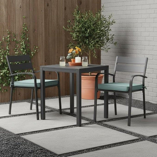 Outdoor 18 inch Square Patio Dining Chair Pads – Comfortable Fiber-Filled Seat Cushions with Ties, Reversible Polyester Fabric - Seaglass, Set of 2