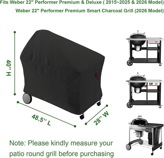 Grill Cover Fits Weber 22" Performer Deluxe & Performer Premium Charcoal Grill (Compared to Weber 7152), Nexgrill VEVOR 22" Charcoal Grill with Cart,Napoleon PRO22 Kettle Grill