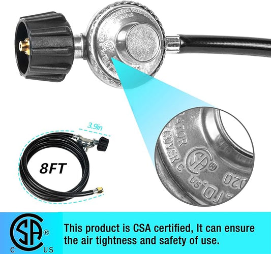 Gas Grill Regulator and Hose, Replacement for Weber, Charbroil, Nexgrill Grill, Propane Patio Heater and Fire Pit... (8FT)